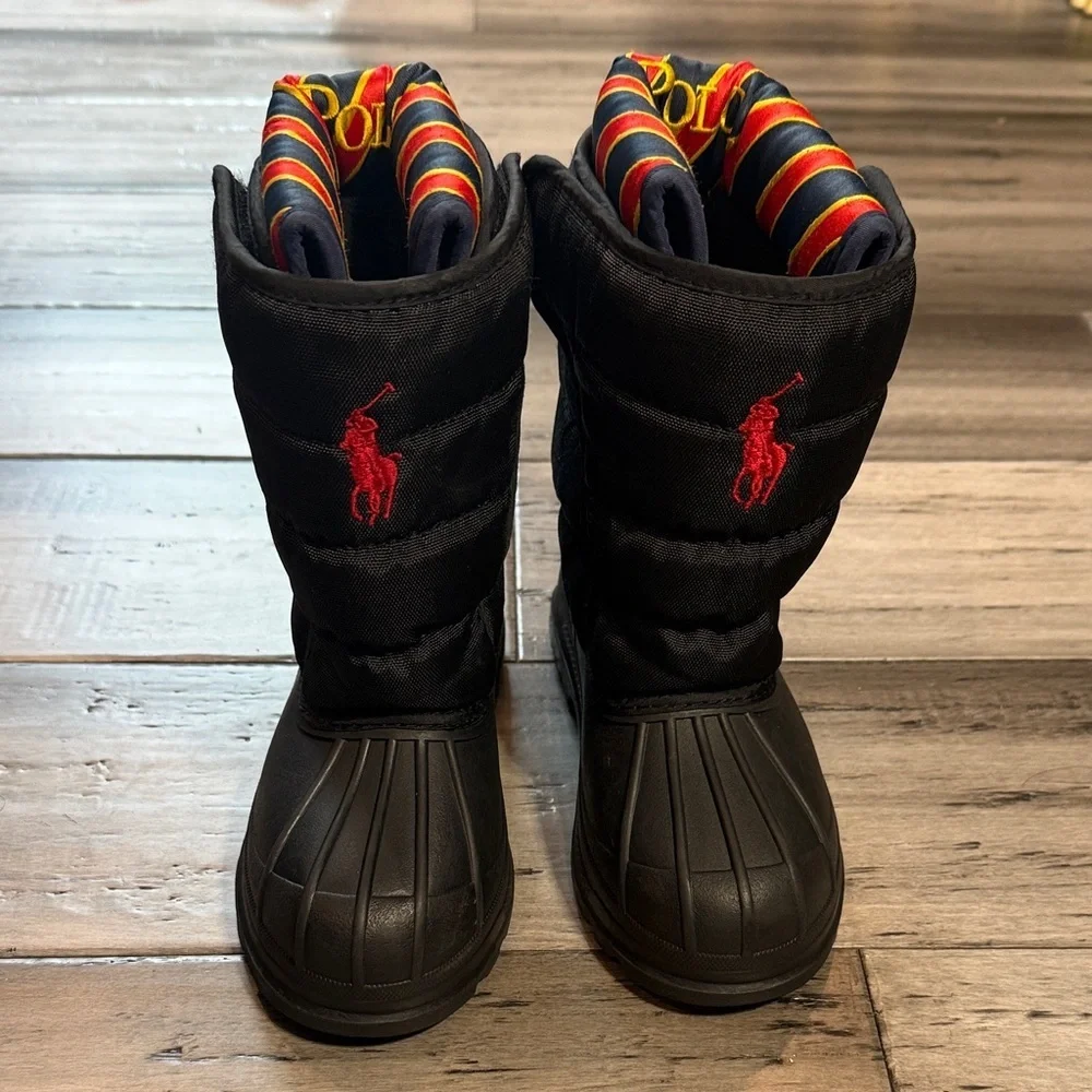 Polo by Ralph Lauren Black Kids Winter Boots with Red Logo